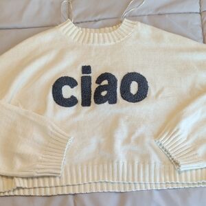 Sincerely Jules Cream Sweater with Gray 'Ciao' Design